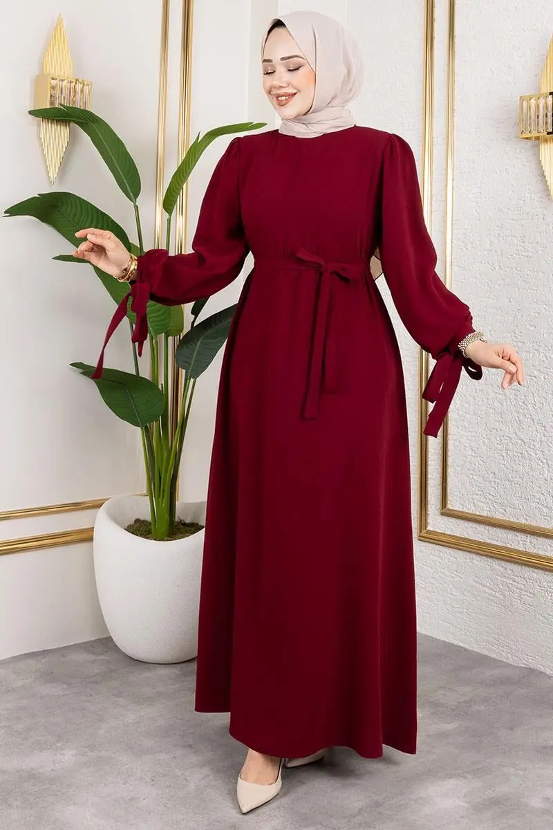 Manşeti Bağcıklı Tesettür Elbise-detail