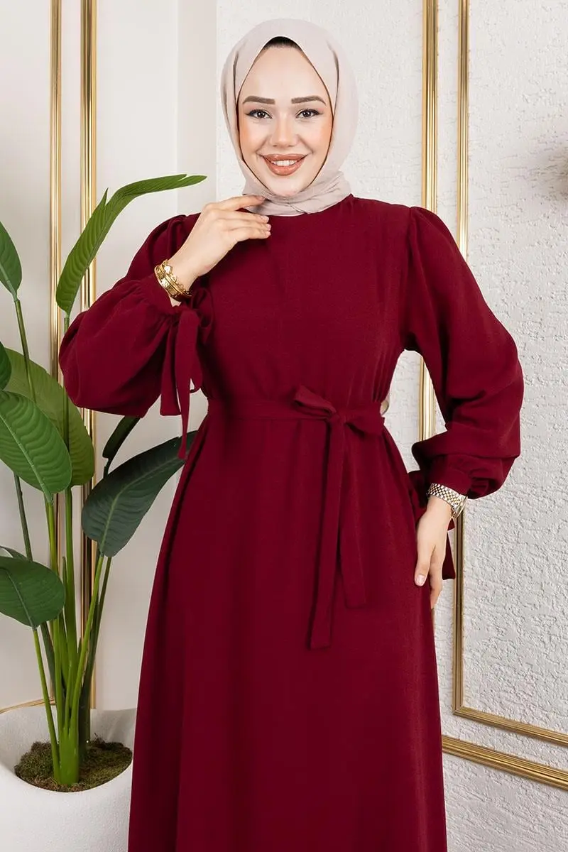Manşeti Bağcıklı Tesettür Elbise-detail