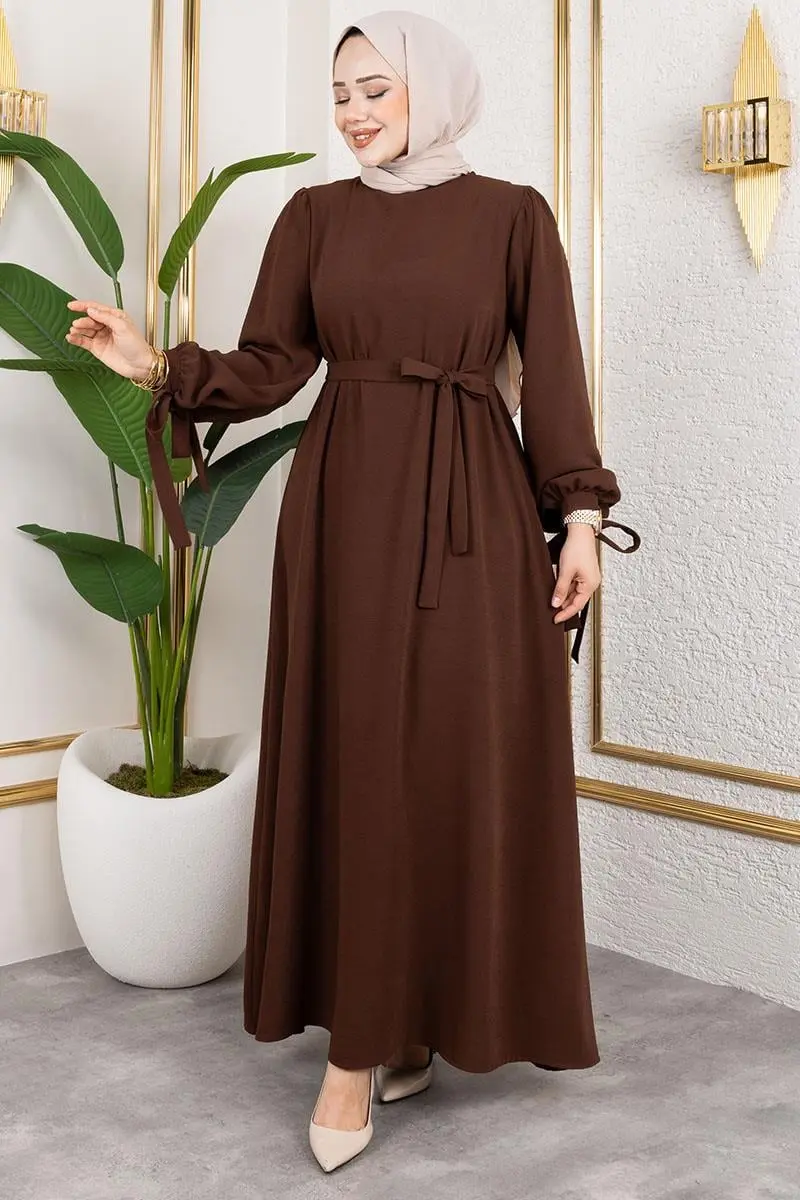 Manşeti Bağcıklı Tesettür Elbise-detail