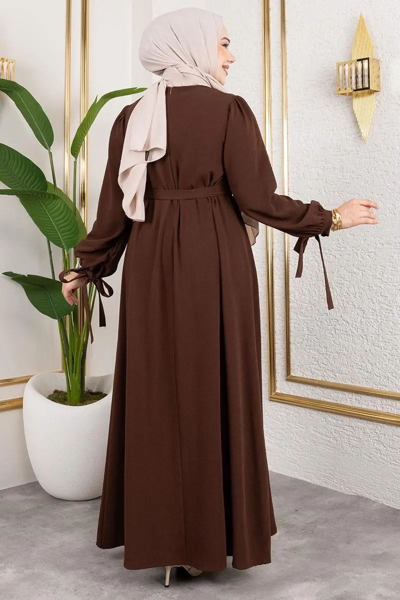 Manşeti Bağcıklı Tesettür Elbise-detail