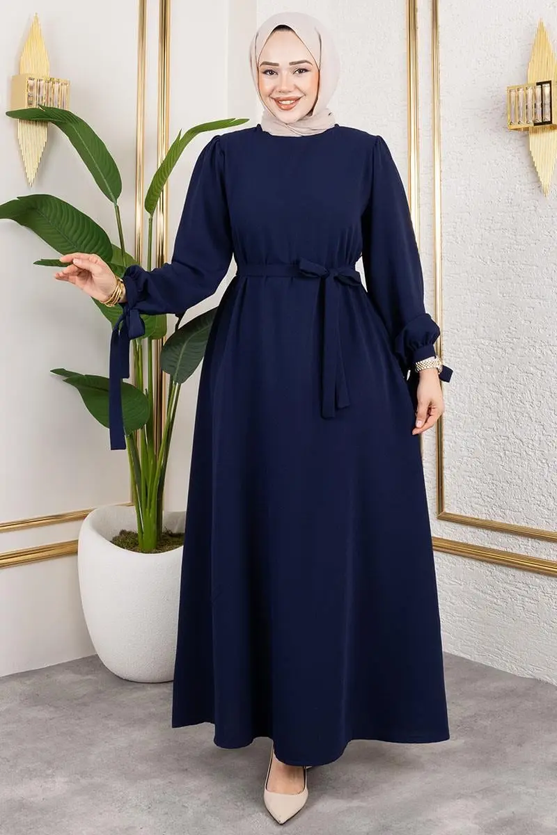 Manşeti Bağcıklı Tesettür Elbise-detail