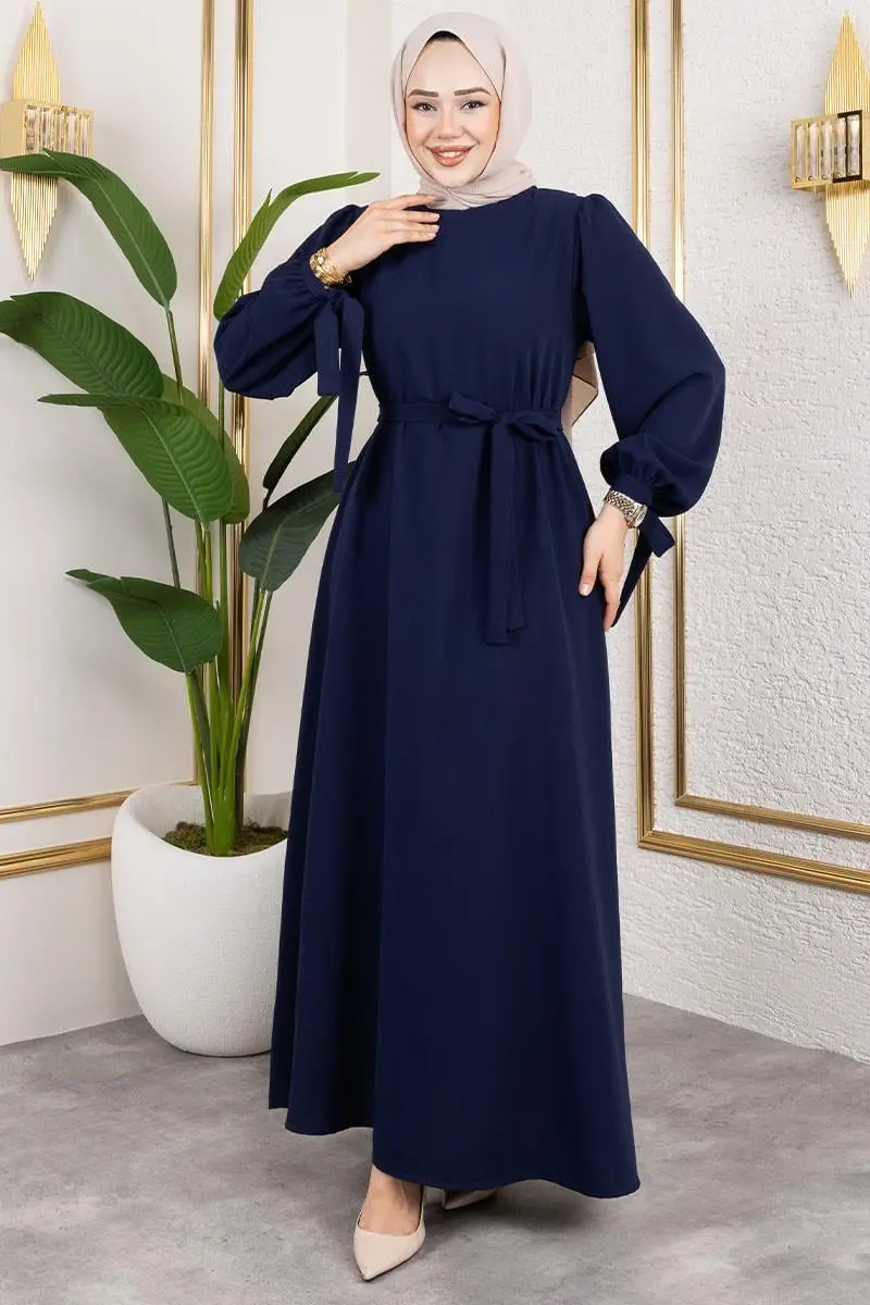 Manşeti Bağcıklı Tesettür Elbise-detail