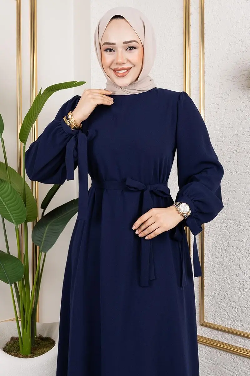 Manşeti Bağcıklı Tesettür Elbise-detail