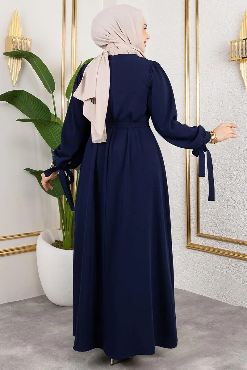 Manşeti Bağcıklı Tesettür Elbise-detail