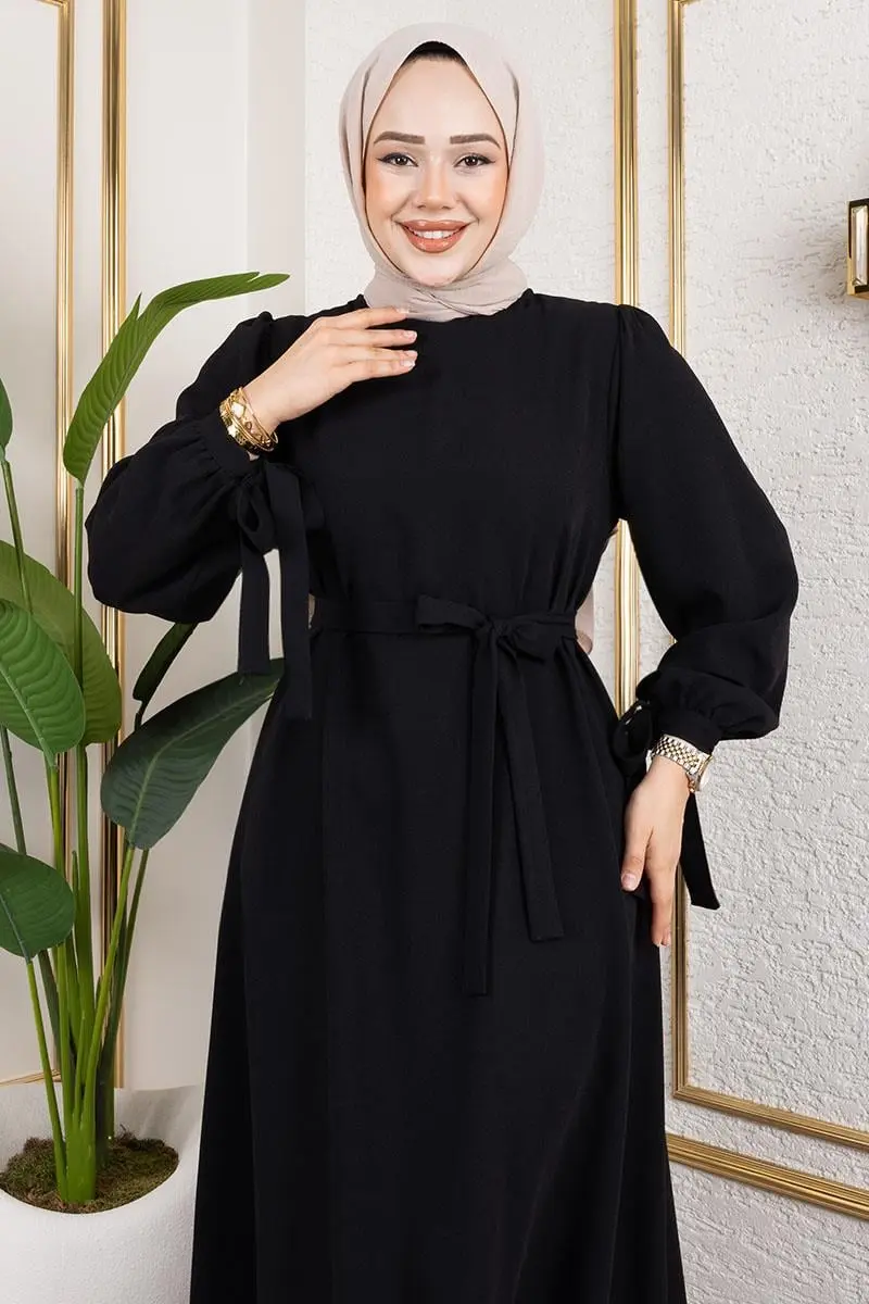 Manşeti Bağcıklı Tesettür Elbise-detail