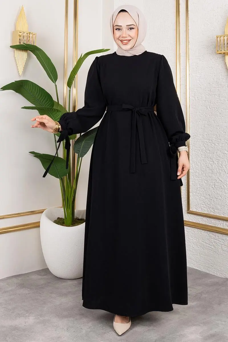 Manşeti Bağcıklı Tesettür Elbise-detail