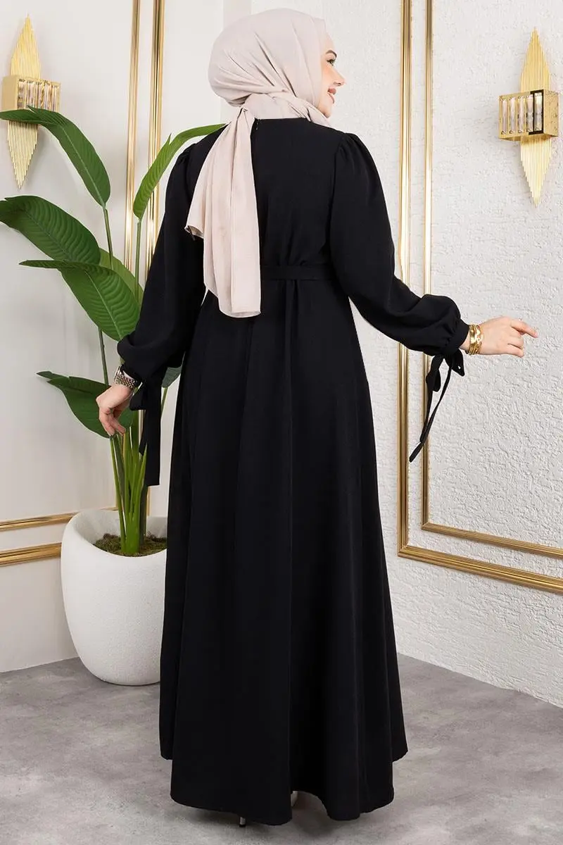 Manşeti Bağcıklı Tesettür Elbise-detail