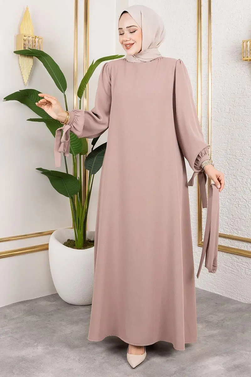 Manşeti Bağcıklı Tesettür Elbise-detail
