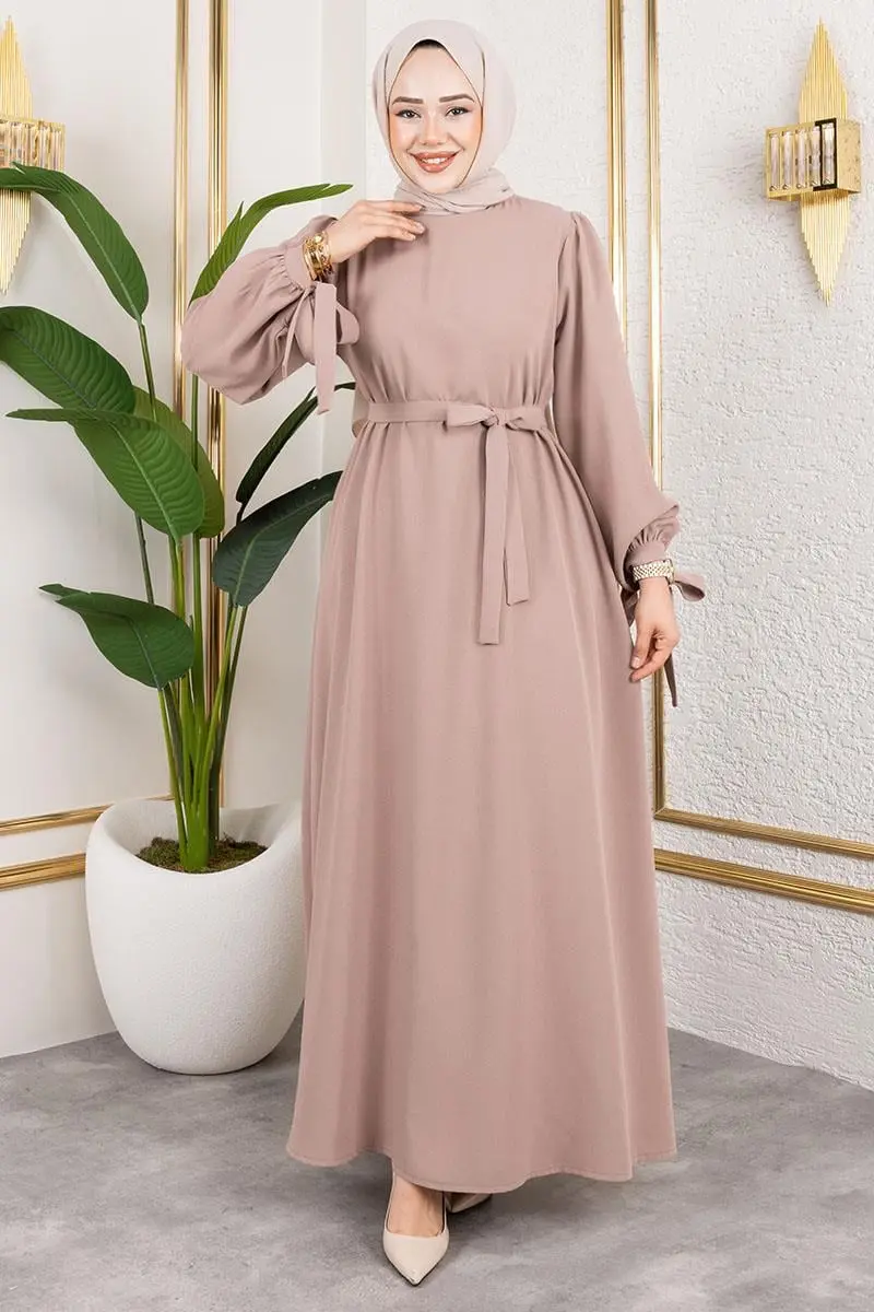 Manşeti Bağcıklı Tesettür Elbise-detail