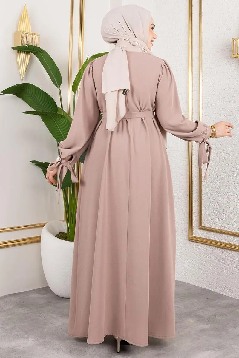 Manşeti Bağcıklı Tesettür Elbise-detail