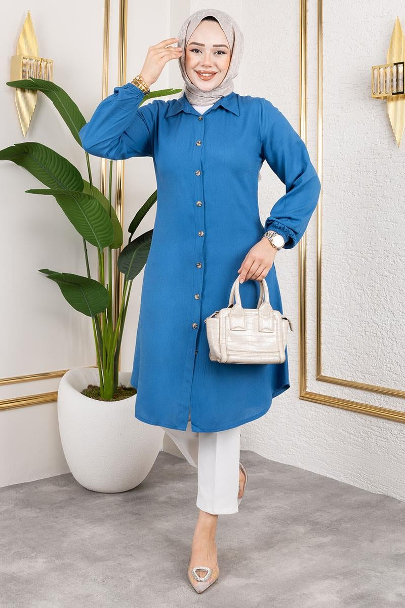 Manşeti Lastikli Viskon Tunik