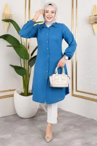 Manşeti Lastikli Viskon Tunik