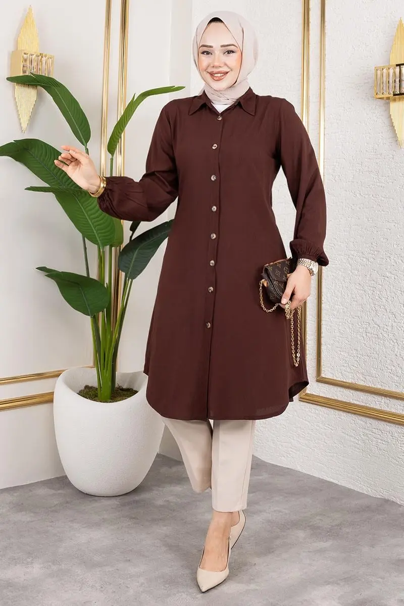 Manşeti Lastikli Viskon Tunik-detail