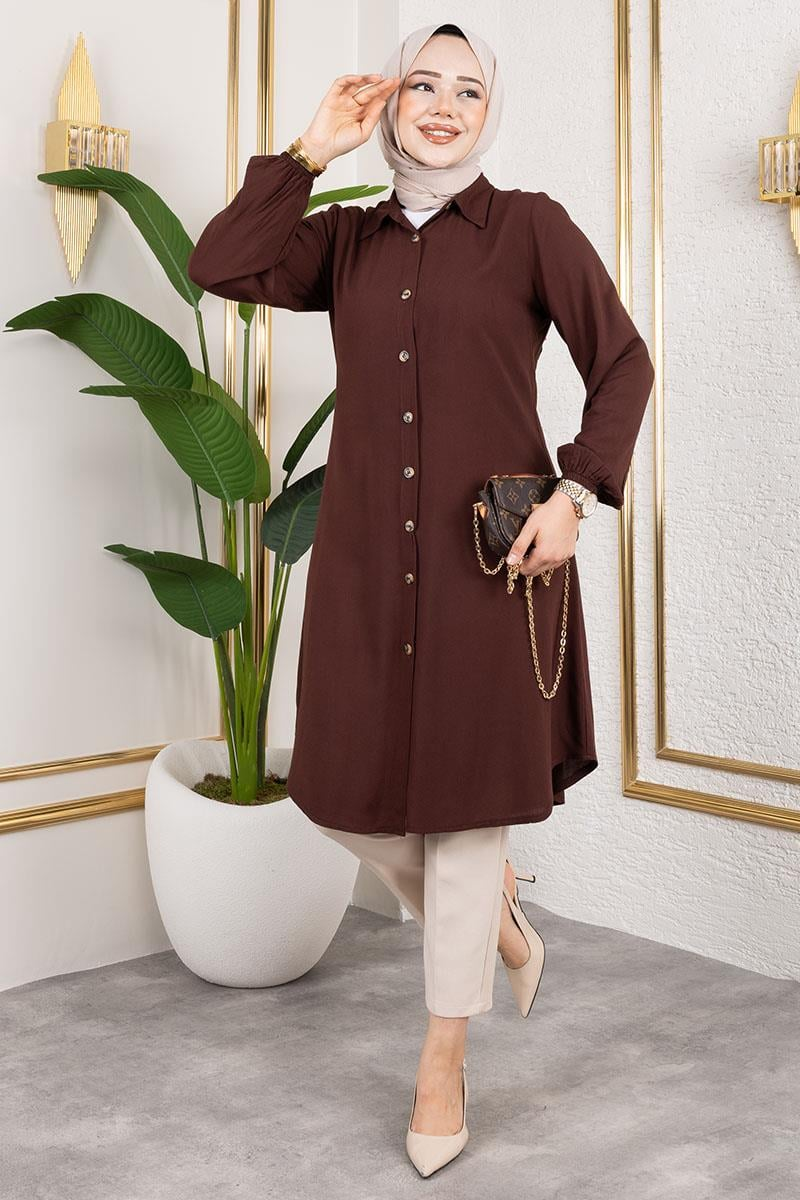 Manşeti Lastikli Viskon Tunik