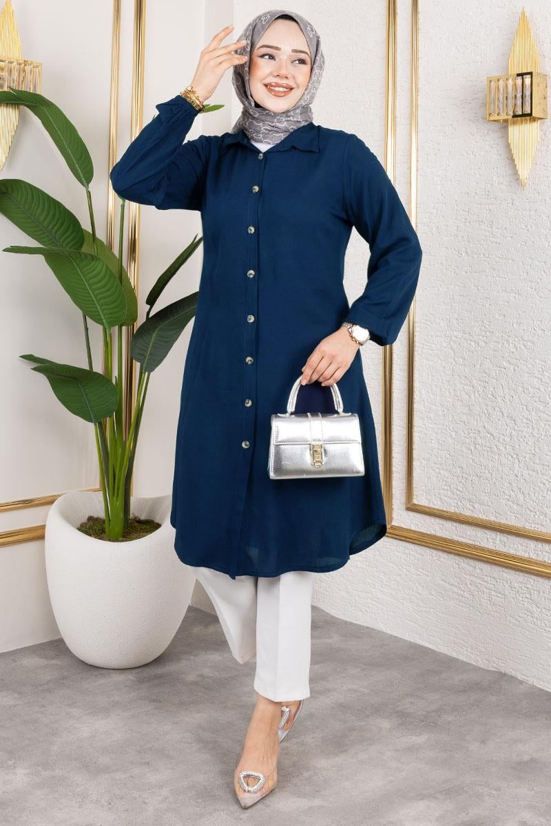 Manşeti Lastikli Viskon Tunik