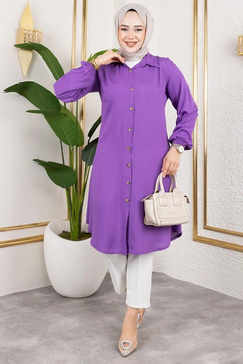 Manşeti Lastikli Viskon Tunik-detail