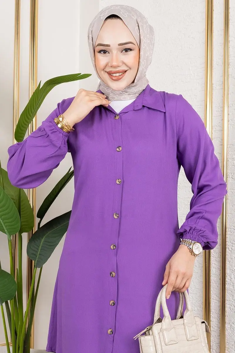 Manşeti Lastikli Viskon Tunik-detail