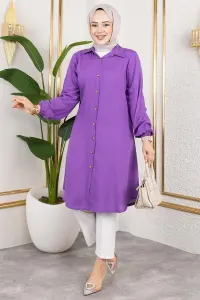 Manşeti Lastikli Viskon Tunik