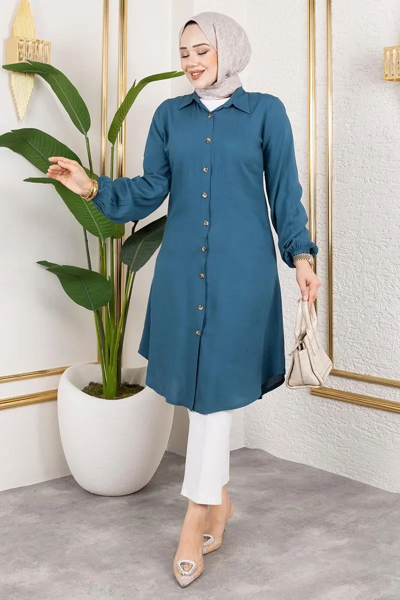 Manşeti Lastikli Viskon Tunik-detail