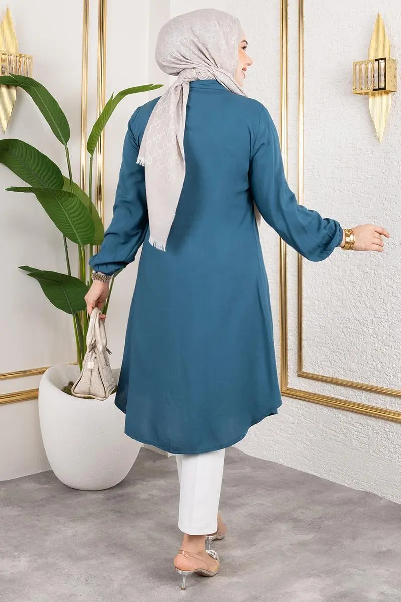 Manşeti Lastikli Viskon Tunik-detail