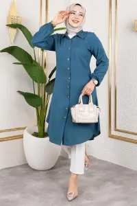 Manşeti Lastikli Viskon Tunik