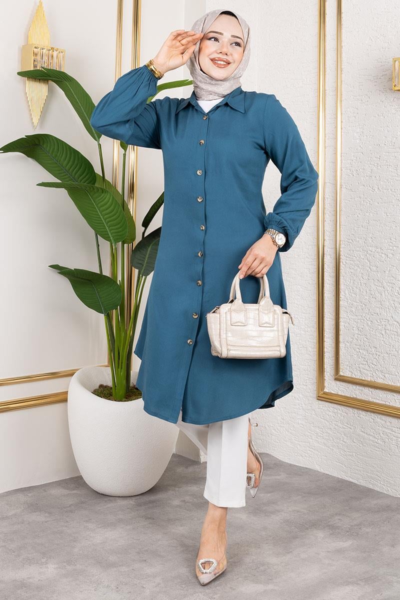 Manşeti Lastikli Viskon Tunik