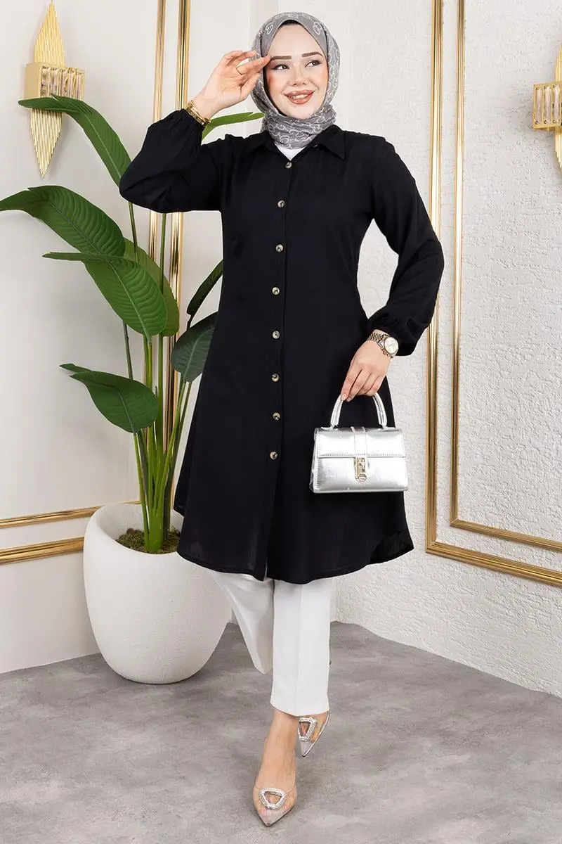 Manşeti Lastikli Viskon Tunik-detail