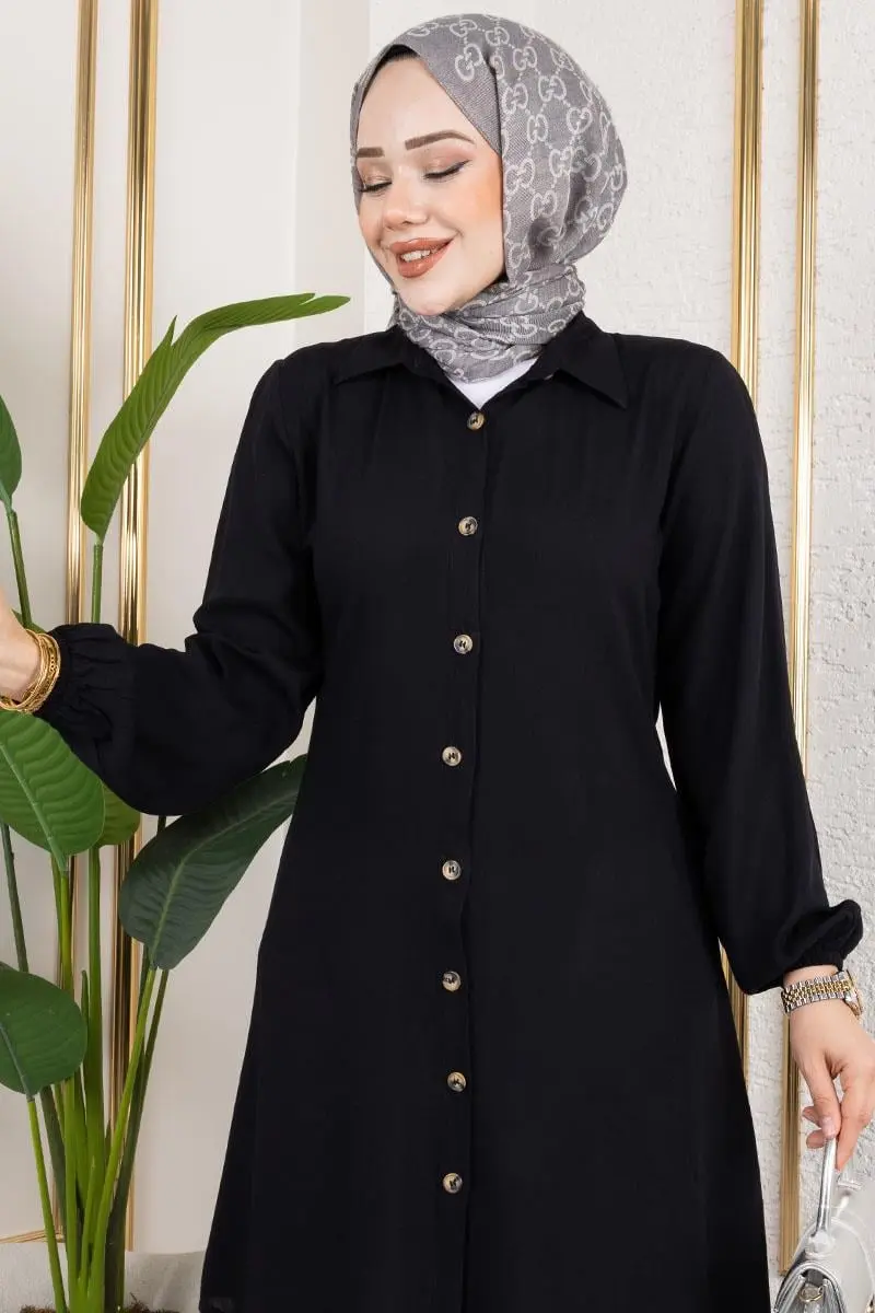 Manşeti Lastikli Viskon Tunik-detail