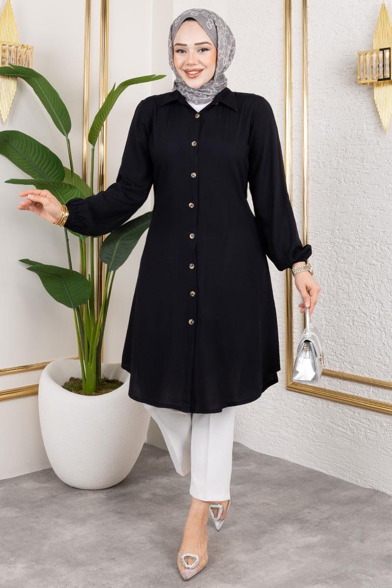 Manşeti Lastikli Viskon Tunik