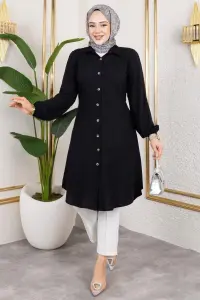 Manşeti Lastikli Viskon Tunik