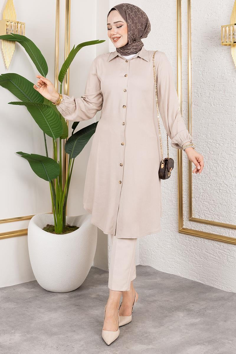 Manşeti Lastikli Viskon Tunik