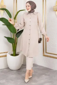 Manşeti Lastikli Viskon Tunik