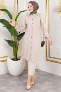 Manşeti Lastikli Viskon Tunik