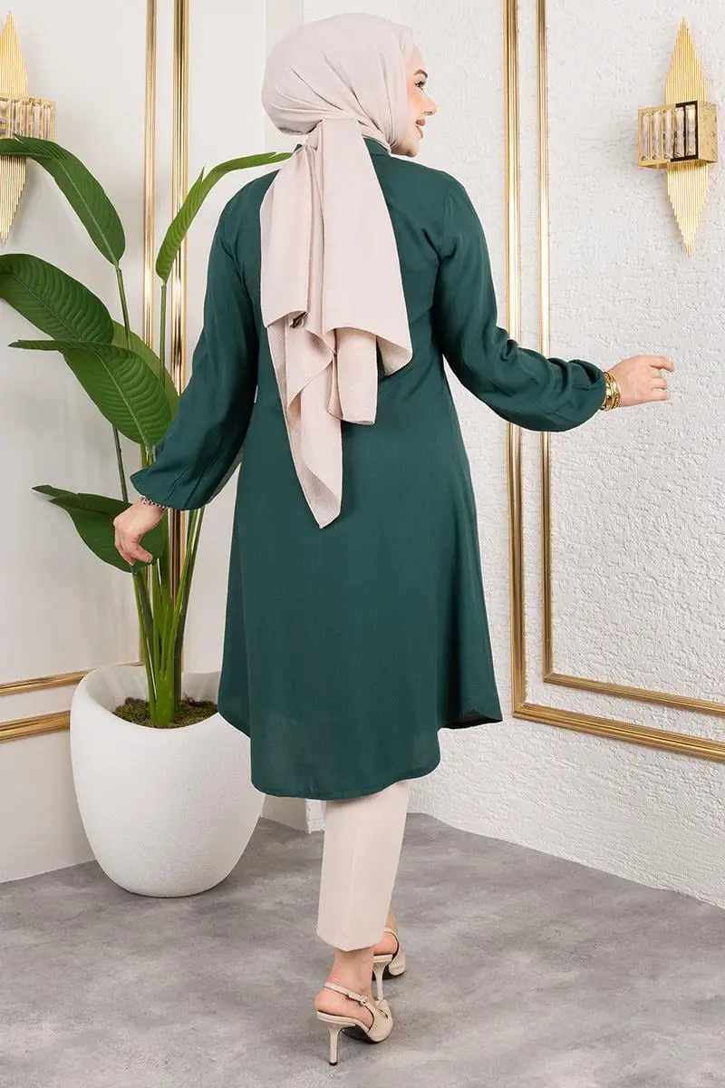 Manşeti Lastikli Viskon Tunik-detail