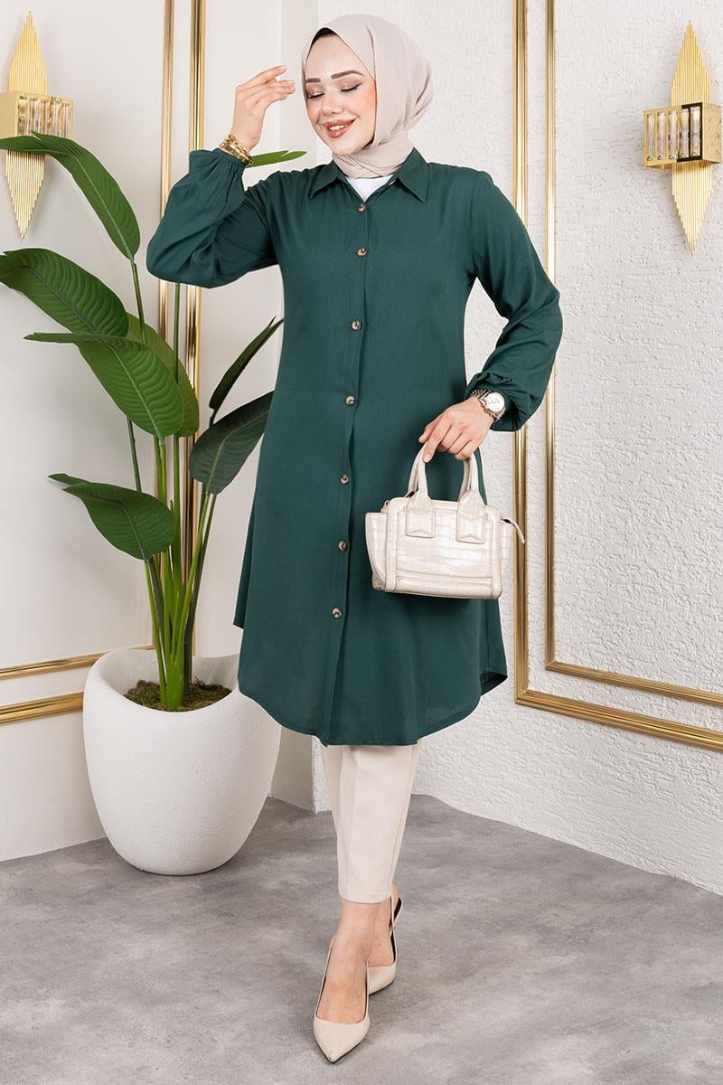 Manşeti Lastikli Viskon Tunik