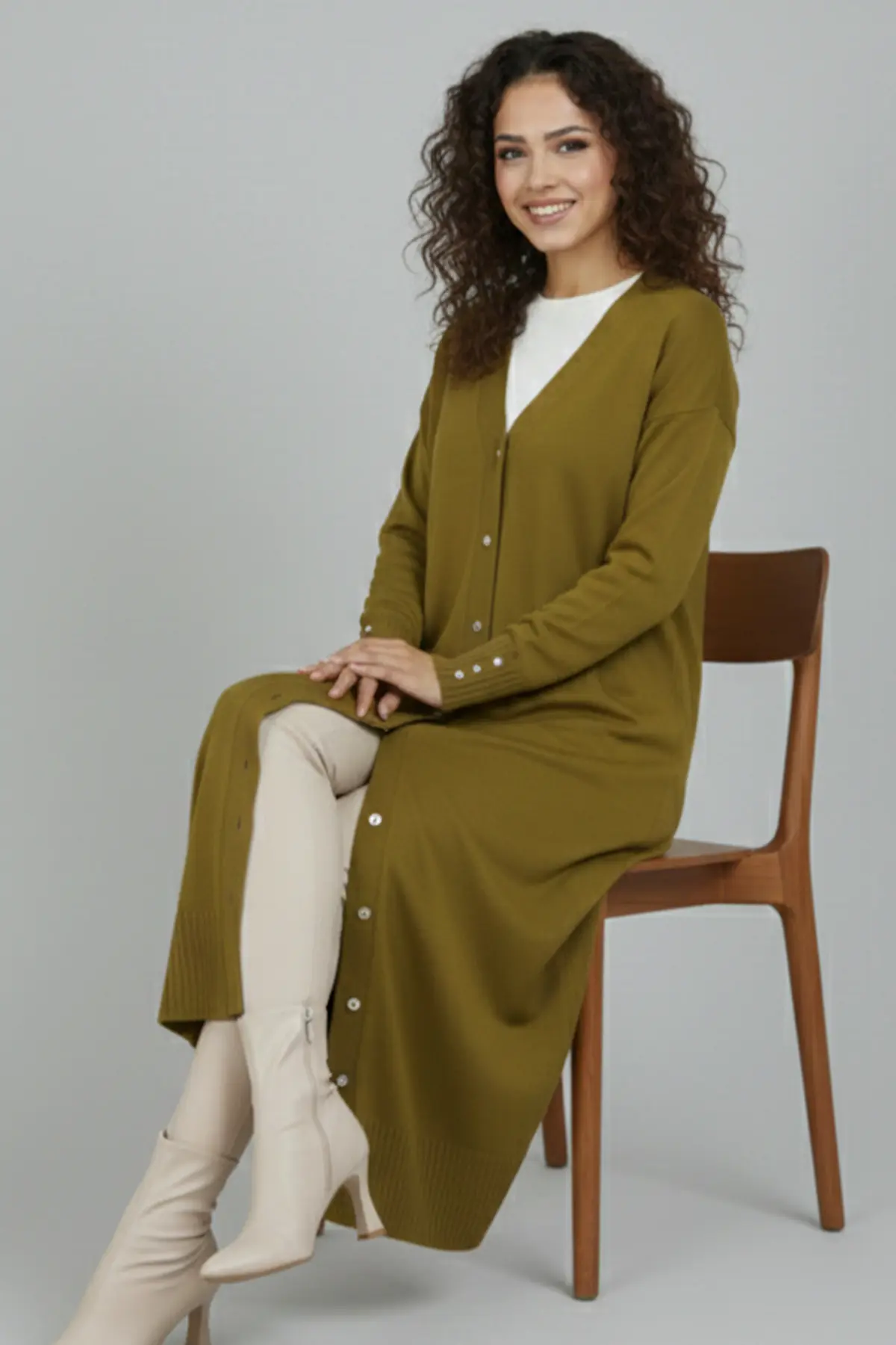 Mercerized Long Cardigan-detail