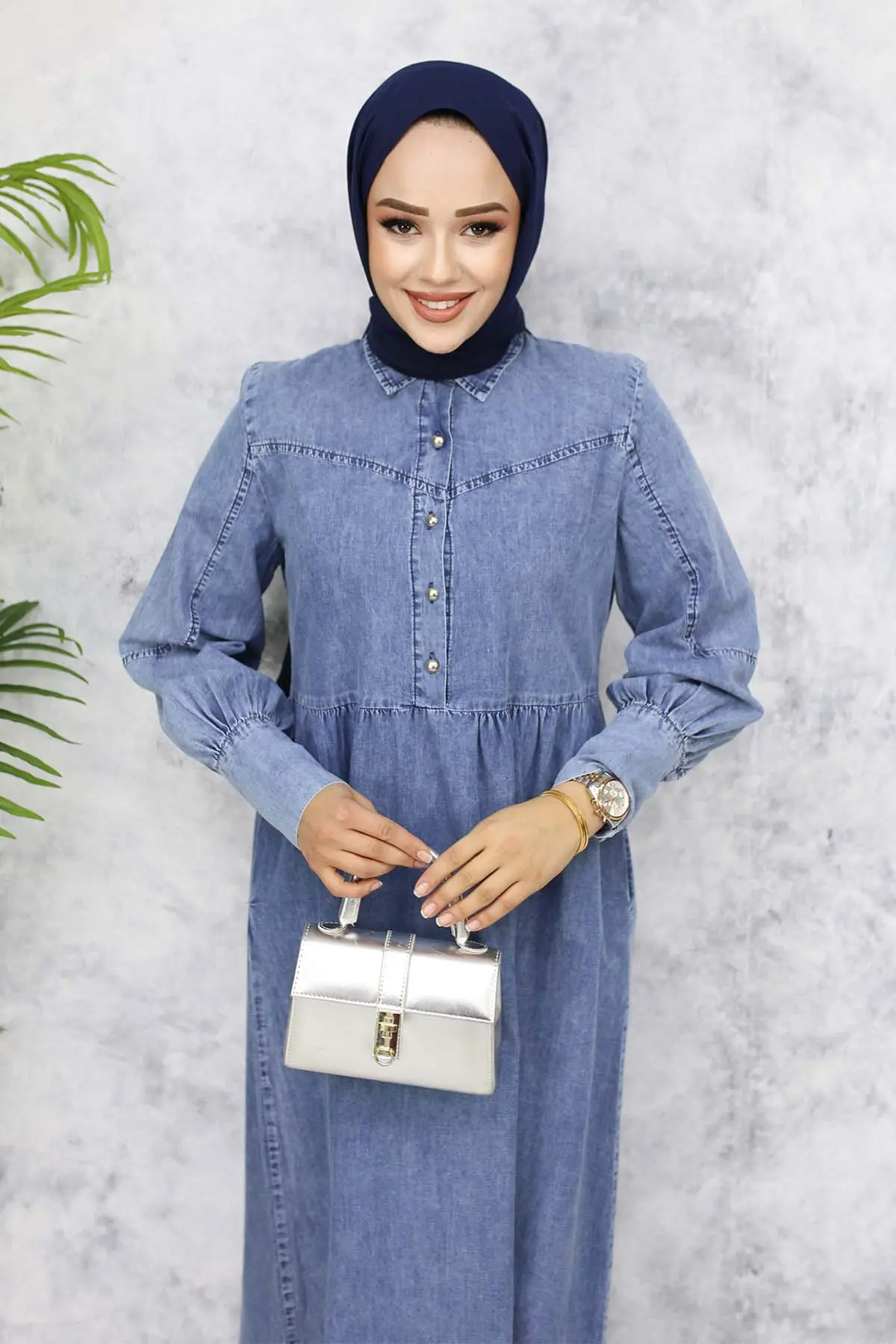 Denim Dress With Metal Buttons-detail