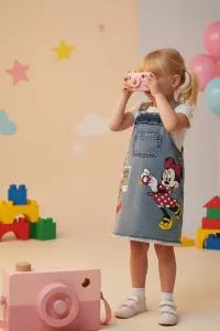 Minnie Mouse Print Denim Dungaree Dress For Girls