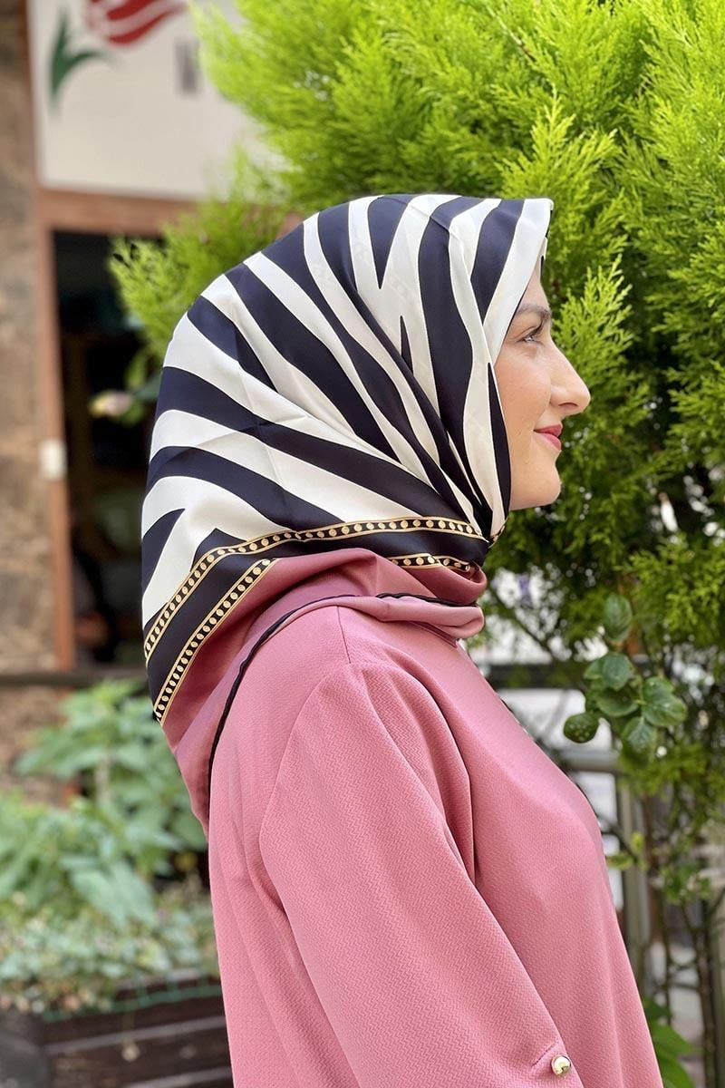 Moda Trend Eşarp Çizgili Gül Kurusu
