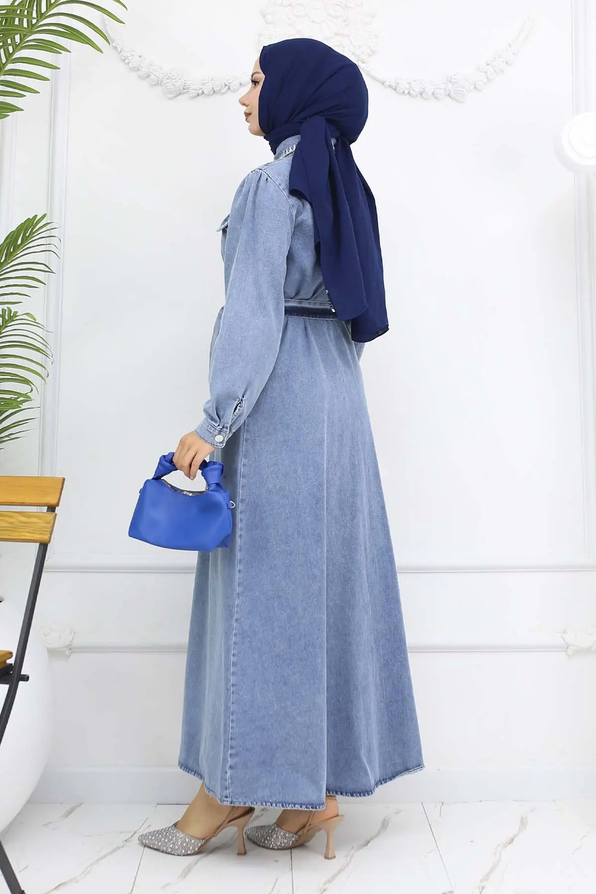 Nakış Detaylı Kot Elbise Mavi 6108-detail