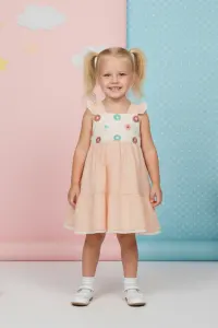 Girls' Embroidered Floral Smock Dress With Ruffle Sleeves