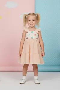 Nakış Detaylı Müslin Görünümlü Kız Çocuk Yazlık Elbise