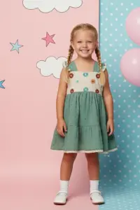 Nakış Detaylı Müslin Görünümlü Kız Çocuk Yazlık Elbise