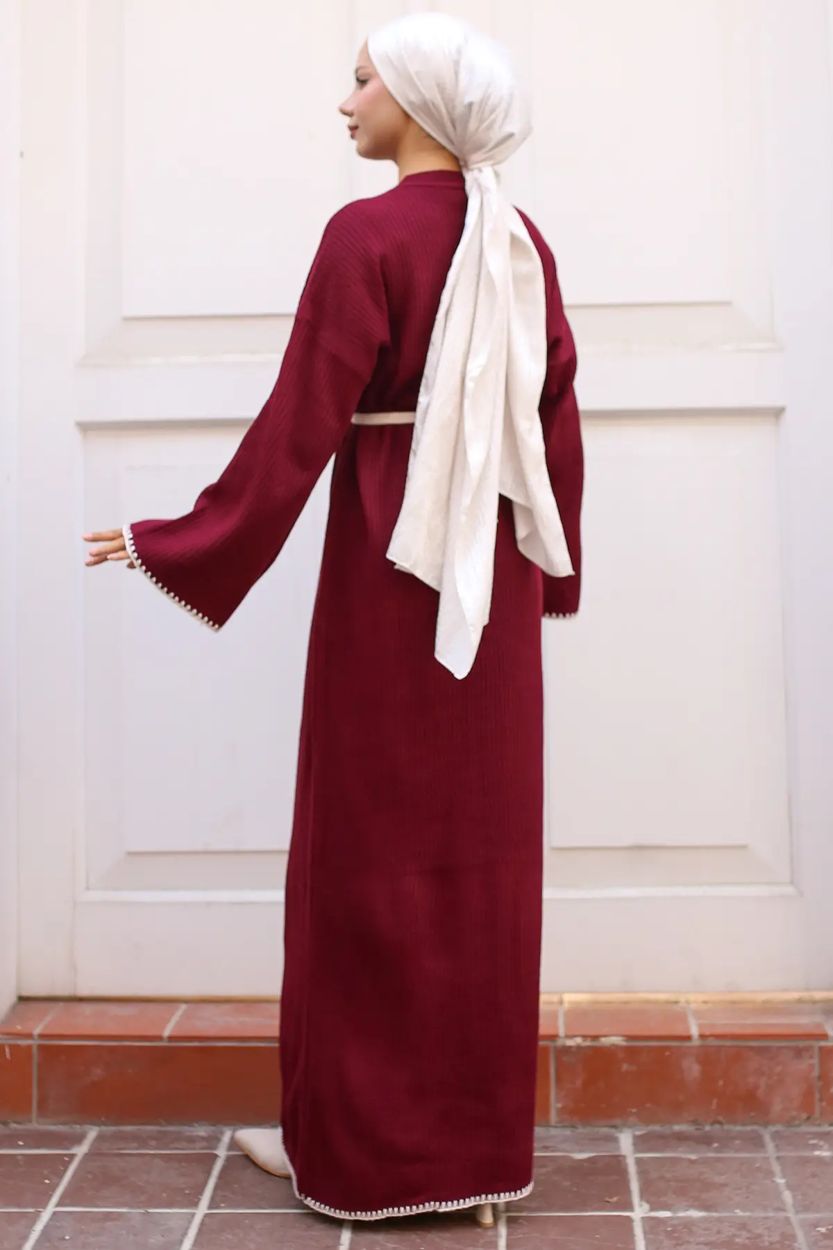 Nakış Detaylı Triko Elbise Yağ Yeşili-detail