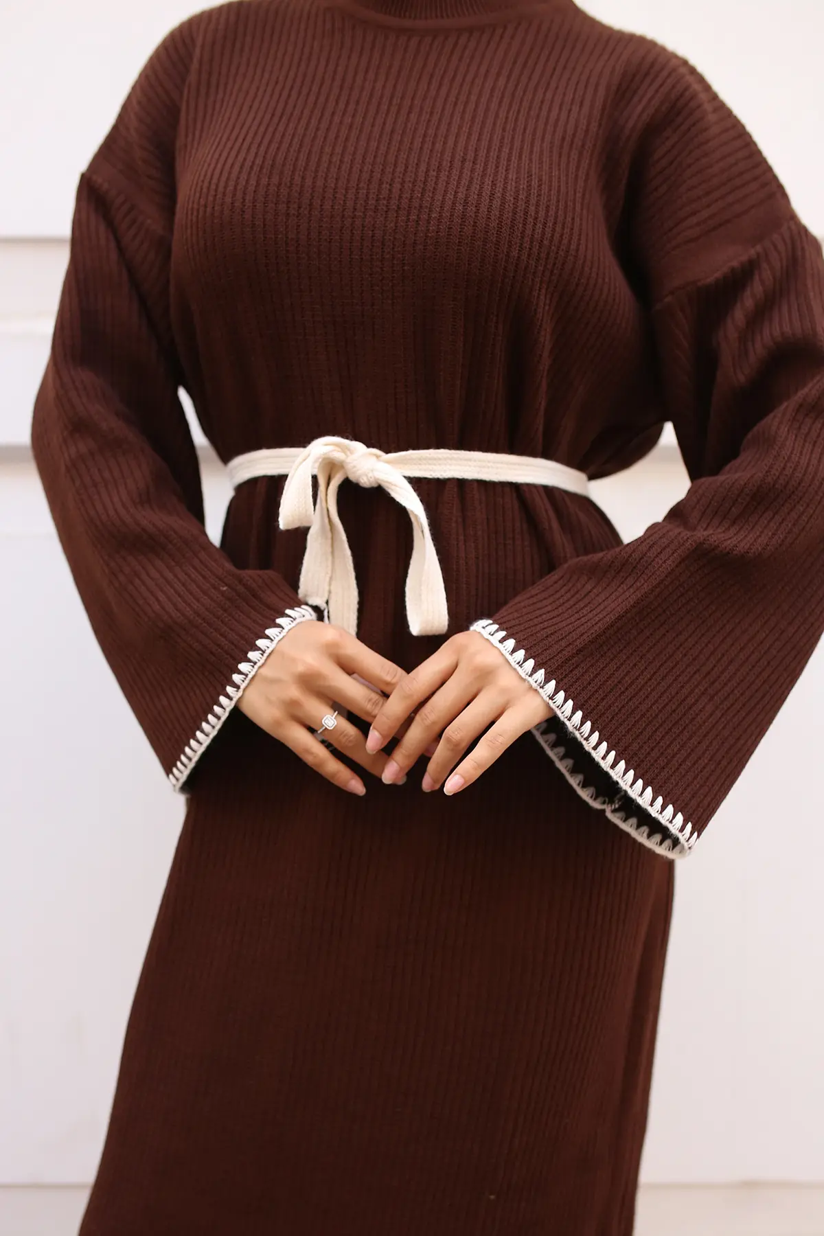 Nakış Detaylı Triko Elbise Yağ Yeşili-detail