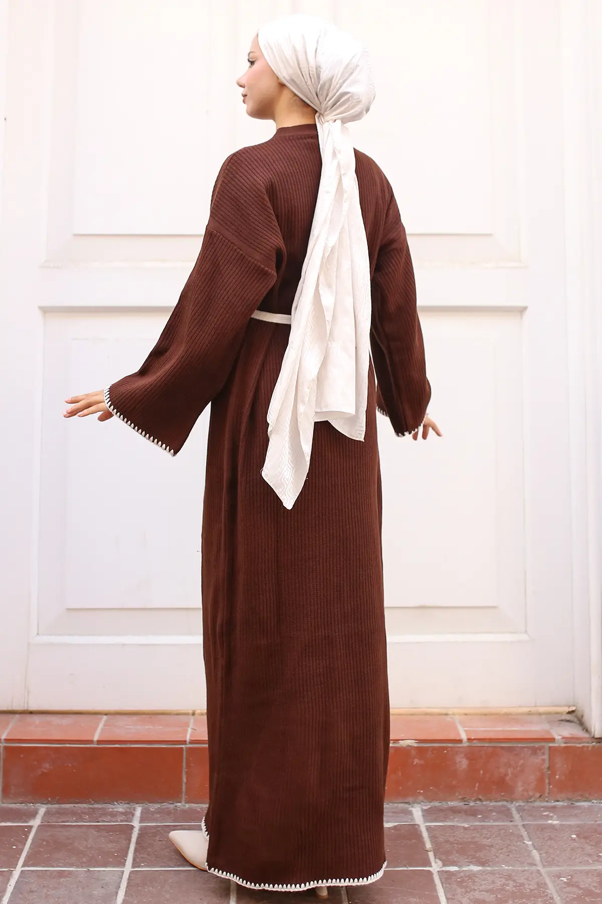 Nakış Detaylı Triko Elbise Yağ Yeşili-detail