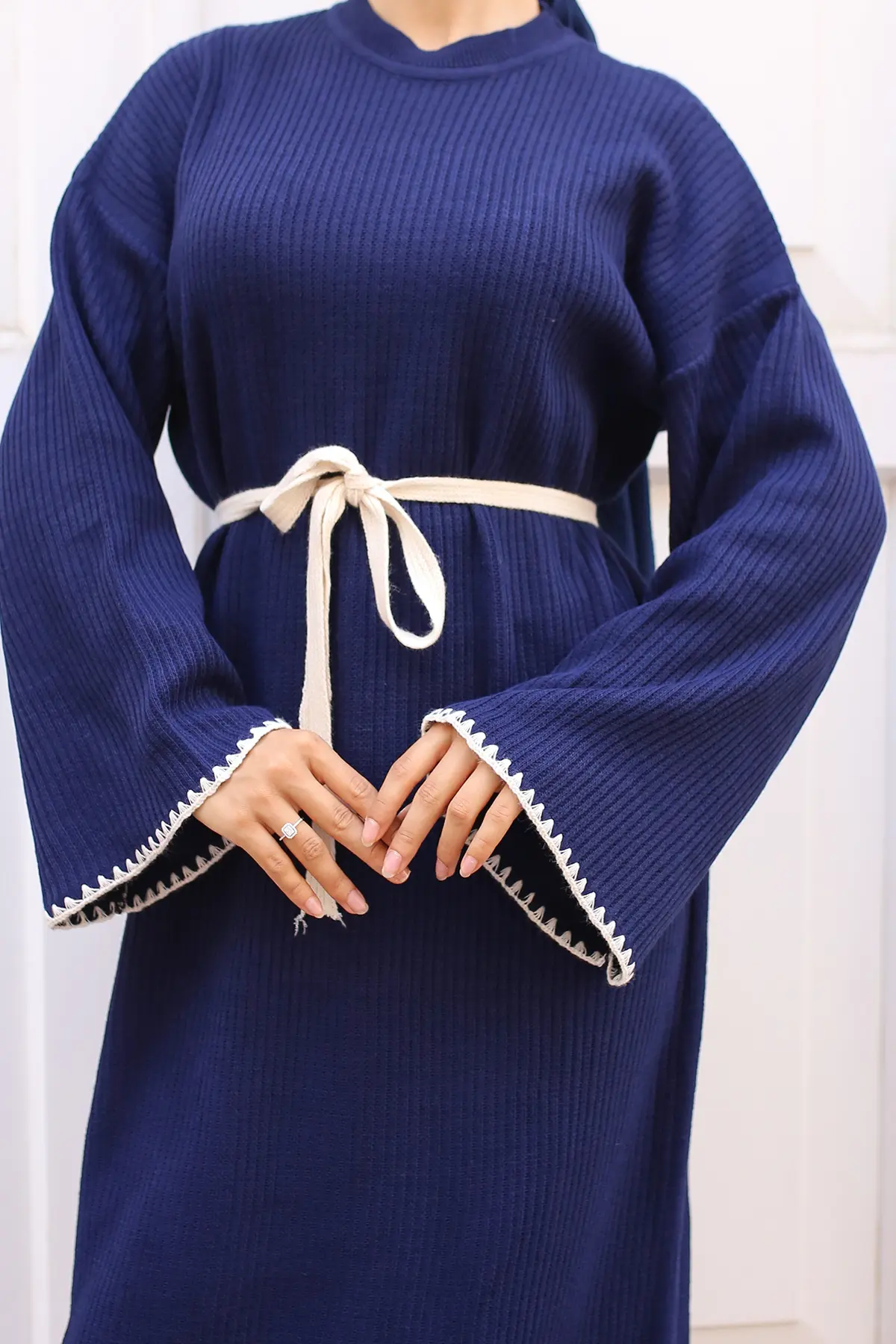 Nakış Detaylı Triko Elbise Yağ Yeşili-detail