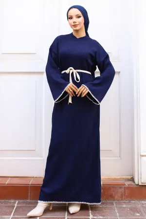 Embroidered Detailed Knit Dress Oil Green