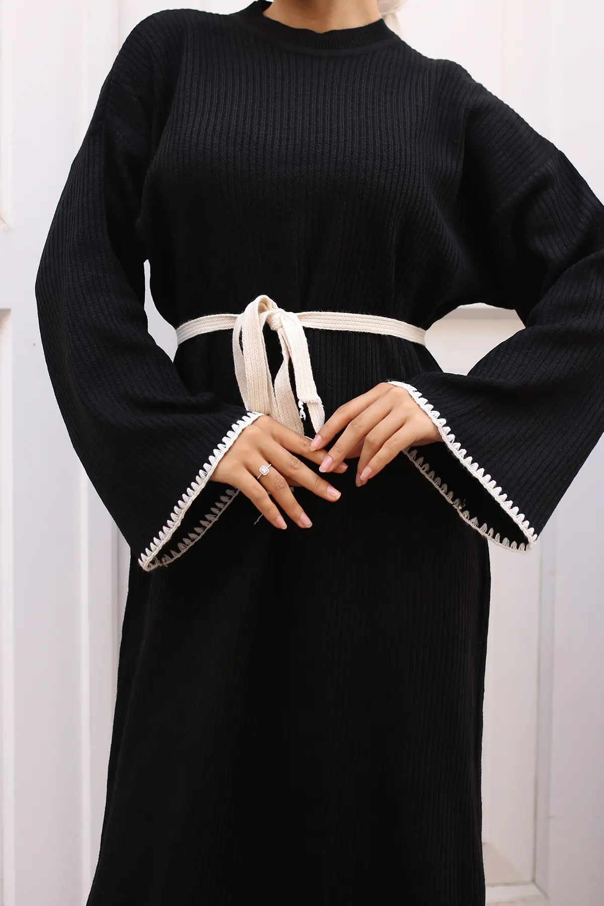 Nakış Detaylı Triko Elbise Yağ Yeşili-detail