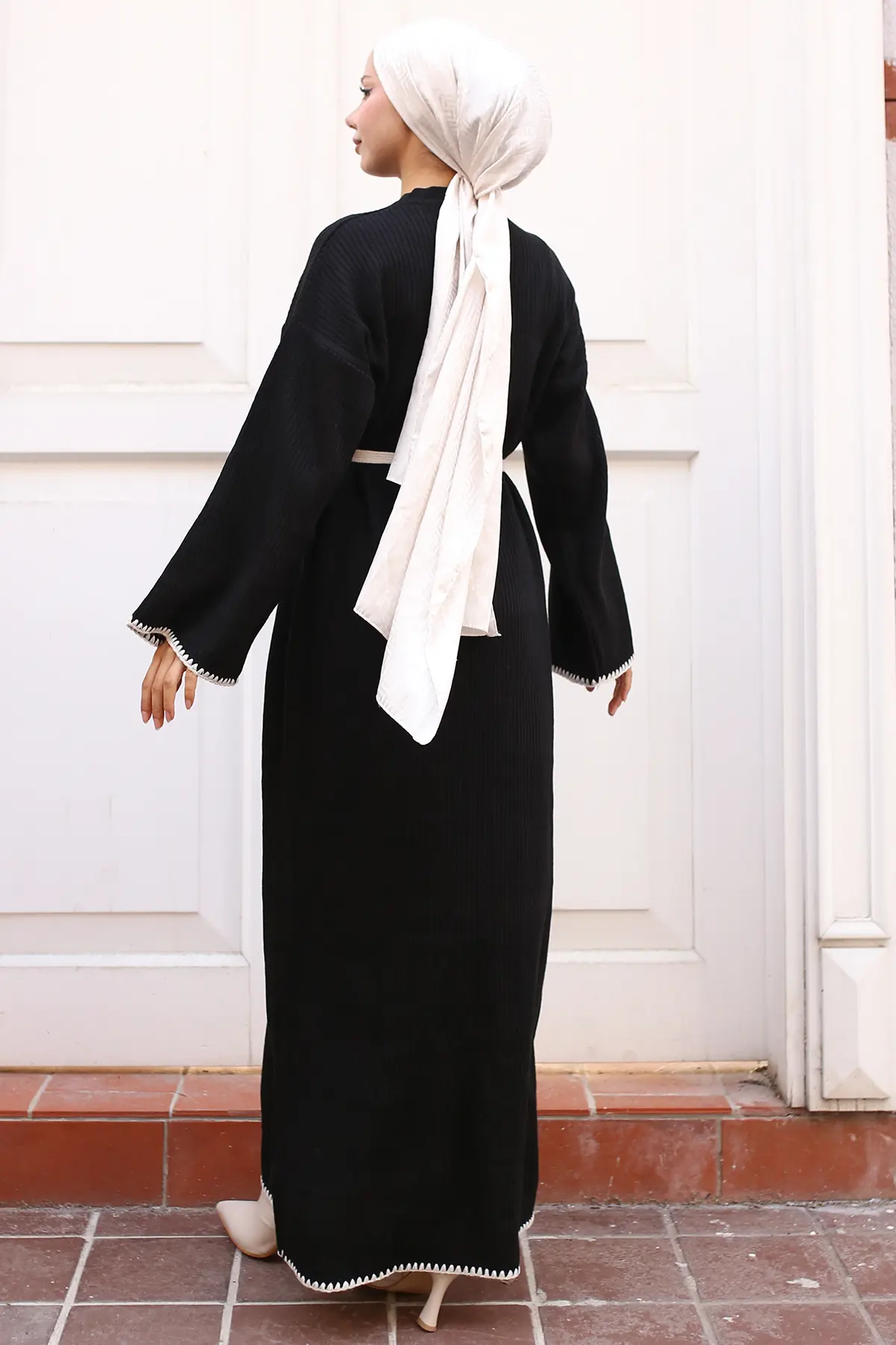 Nakış Detaylı Triko Elbise Yağ Yeşili-detail